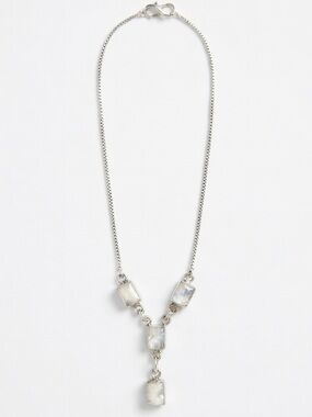 Sterling Silver Rainbow Moonstone Drop Necklace – 925 Marked